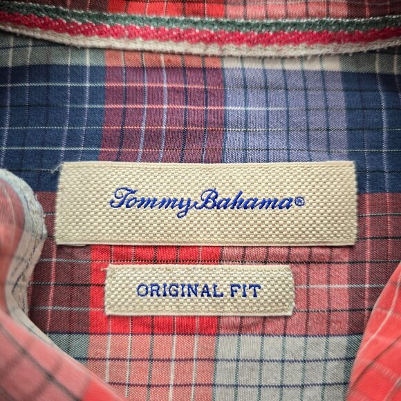 Tommy‎ Bahama Shirt Mens Large Red Blue Plaid 100% Silk Button Up Summer Casual - Picture 8 of 10